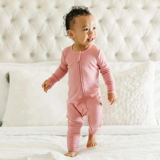 Convertible Baby Romper, Footless Pajamas, Merino Wool, Blush