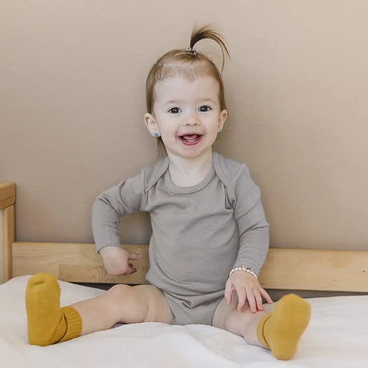 Baby Bodysuit, Long Sleeve, Merino Wool, Dove