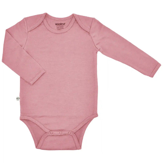 Baby Bodysuit, Long Sleeve, Merino Wool, Blush
