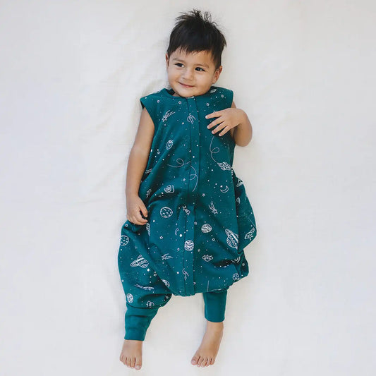4 Season® Baby Sleep Bag with Feet, Merino Wool & Organic Cotton, Space - GLOW IN THE DARK