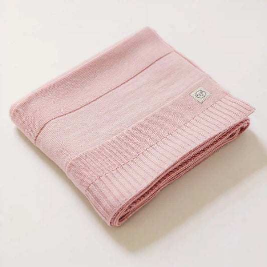 Knitted Baby Blanket, 100% Merino Wool, 31.5" x 40", Crystal Pink